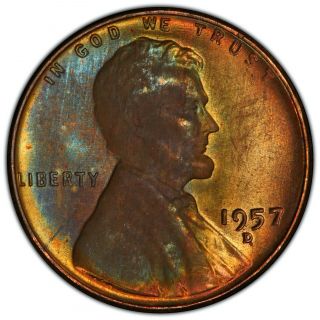 1957 D Lincoln Wheat Penny PCGS MS65RB DMS Toned Registry Coin TrueView 2