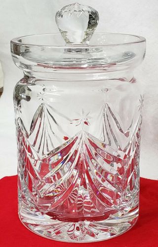 Waterford Crystal Christmas Tree Biscuit Barrel Cookie Jar W/ Lid 8 3/8 " H