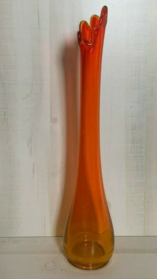 Vtg Mid Century Retro Orange Glass Swung Stretch Art Skinny Vase L.  E Smith?