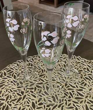 Hand Painted Perrier Jouet Champagne Flutes Belle Epoque Set Of 3