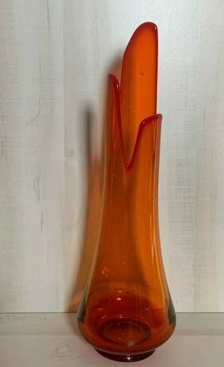 Vtg Mid Century Retro Orange Glass Swung Stretch Art Vase L.  E Smith?