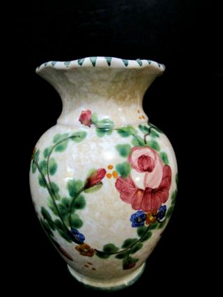 Vintage Vietri Italy Pottery Small Bud Vase Hand Painted Floral 4 3/4 "