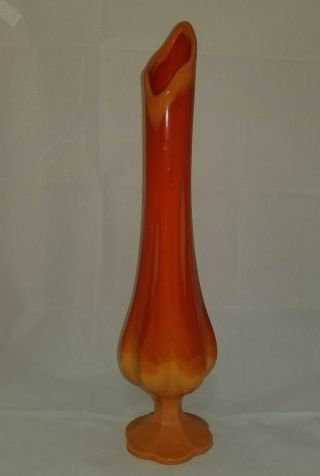 Vintage Le Smith 17 3/4 " Tall Bittersweet Orange Slag Footed Swung Glass Vase