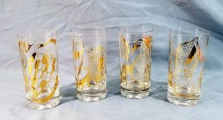 Set Of 4 Mid - Century Georges Briard 22k Gold “art Deco Fruits” Glass Tumblers