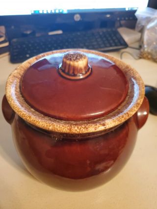 Hull Brown Drip Bean Pot Crock Cookie Casserole Dish With Lid 6 " Usa Vintage