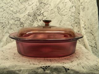 Visions Corning Ware 4 Qt Cranberry Oval Casserole Roaster With Lid