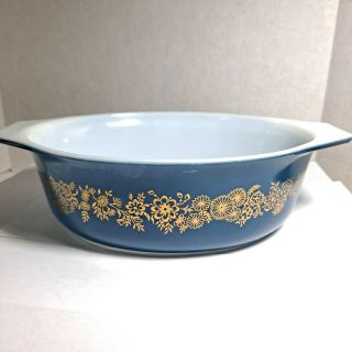 Rare Vintage Pyrex Golden Bouquet Blue 1 1/2 Qt Glass Casserole 043