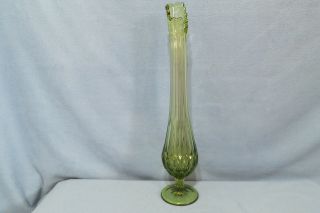 Vintage Fenton Art Glass Bud Vase Colonial Green Thumbprint Pattern 16 " Tall
