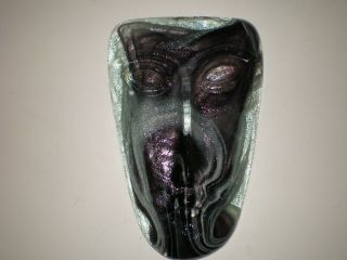 Erik Hoglund Art Glass Face Mask Sculpture Kosta Boda 1960’s Green Purple Man