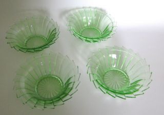 Sierra Pinwheel Green Depression Glass 4 Cereal Fruit Bowls Jeannette Glass