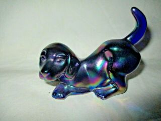 Fenton Art Glass Purple Amethyst Iridescent Carnival Glass Puppy Dog Figurine
