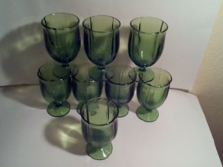 8 Vintage Drinking Glasses Water Glasses Not Sure Of Maker.  Green 12 Ounce
