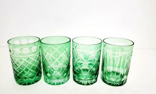 4 Emerald Green Cut To Clear 3.  5 Inch Tall By 2.  25 Inch Wide Small Tumblers