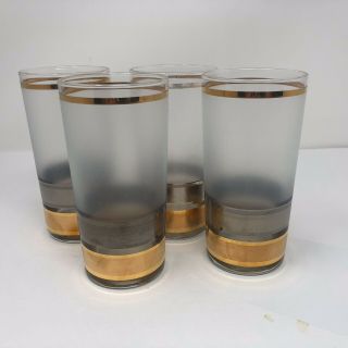 Culver Regency 12 Oz Highball Glasses Frosted Gold Silver Horizontal Stripe