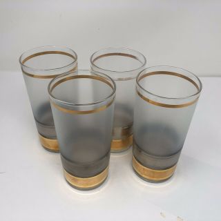 Culver Regency 12 Oz Highball Glasses Frosted Gold Silver Horizontal Stripe 2