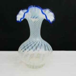 Fenton Blue Ridge Opalescent Spiral Optic Vase 80th Anniversary 1985 C1190