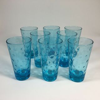 8 Vintage Hazel Atlas Capri Dot Azure Blue 5 1/4 " Glass 10 Oz Tumblers Glasses