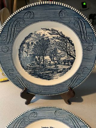 Vintage Royal China Currier And Ives Blue & White 2 - 10 " Dinner Plates