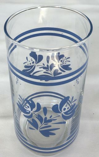VINTAGE Libbey Drinking Glass Tumblers 16 oz.  Clear Blue Floral Set of 8 2