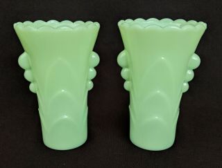 Set Of (2) Vintage Jadeite Green Vases - Fire King Anchor Hocking 5 - 1/4 " Tall