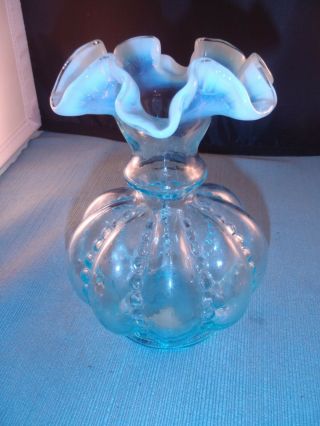 Vintage Fenton Blue Opalescent Vase - 5 3/4 " Tall