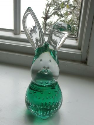 Blenko Handcrafted Bunny Paperweight In With Controlled Bubbles 1