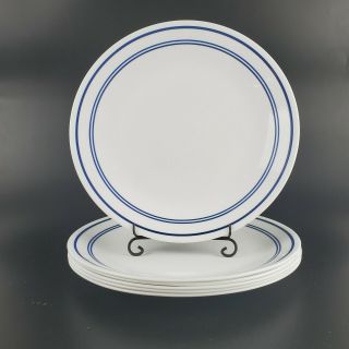 Cafe Blue 10 1/4 " Dinner Plates Plates Set Of 6 Vintage Corelle 3 Blue Stripes