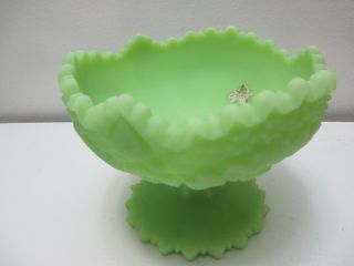 Vintage Fenton Glass Comport Pedestal Bowl Pinwheel Lime Sherbet Satin 6 1/2 