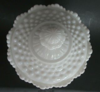 Fenton White Milk Glass Hobnail Pedestal Candy Dish with Lid 2