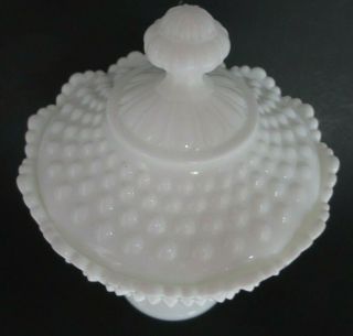 Fenton White Milk Glass Hobnail Pedestal Candy Dish with Lid 3