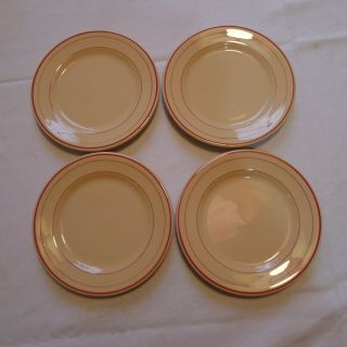 Vintage Shenango China Inca Ware Tan W/ Red Stripes 6 - 1/4 " Dessert Plates 4