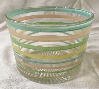 Rare Vintage Macbeth Evans Petalware Pastel Bands Striped Glass Ice Bucket Bowl