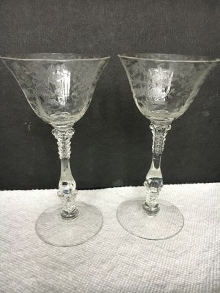 Set Of 2 Cambridge Elegant Glass Wildflower Liquor Cocktail Stems 6 " 3oz Vtg