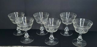 Set Of 6 Crystal Sherbet Or Champagne Glass Goblets Laurel Leaves Leaf Cut Glass