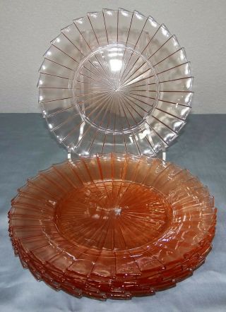 Set Of 6 Vtg Pink Jeannette Depression Glass Sierra Pinwheel 9 " Dinner Plates