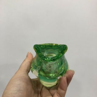 Murano Style Green Yellow Swirl Art Glass Crystal Small Bud Vase 5”Tall - Rare 3