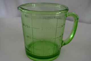 Vintage A & J Anchor Hocking GREEN Glass 4 Cup 1 Quart Measuring Cup Antique 2