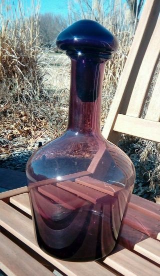 Mid - Century Purple Amethyst Glass Decanter Blenko Style Mushroom Stopper