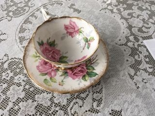 Vintage Royal Stafford England Berkeley Rose Bone China Footed Tea Cup & Saucer