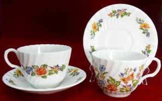 Set Of 2 Aynsley Garden Cottage Cups & Saucers Butterflies And Flowers