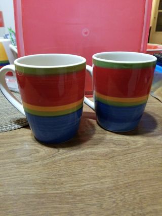 Royal Norfolk Stoneware Coffee Mug Mambo Blue Green Orange Red Set Of 2