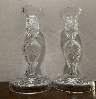 Pair Waterford Lismore Cut Crystal Candle Holder Candlestick 7.  5”