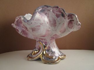 Vintage Made In Italy Art Pottery Lustre Pink Purple Pedestal Planter Bowl