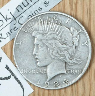 1934 D Peace Dollar $1 - 90 Silver Coin - Very Fine