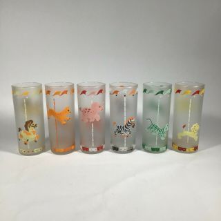 Vintage Libbey Frosted Carousel Circus Glasses Set Of 6 Vgc