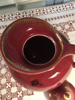 Vintage Hall China Windshield Teapot Burgundy w/ Gold 6 Cup 0693 2
