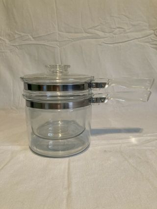 Vintage Pyrex Flameware Glass Double Boiler With Lid 6213 3 Pc Set