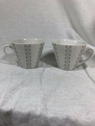 Set Of 2 Zeh Scherzer Germany Art Deco Style Tea Cups,  Silver,  Gray And White