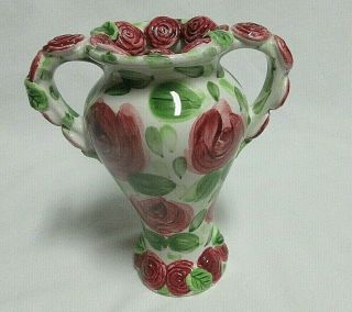 Emily Rose Vase By Don Swanson Hand Painted Rose Print - Tabletops 6.  5 " Tall