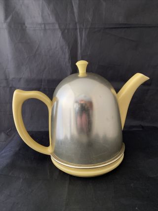 Hall China Yellow Teapot With Chrome Insulated Cozy Cover Usa